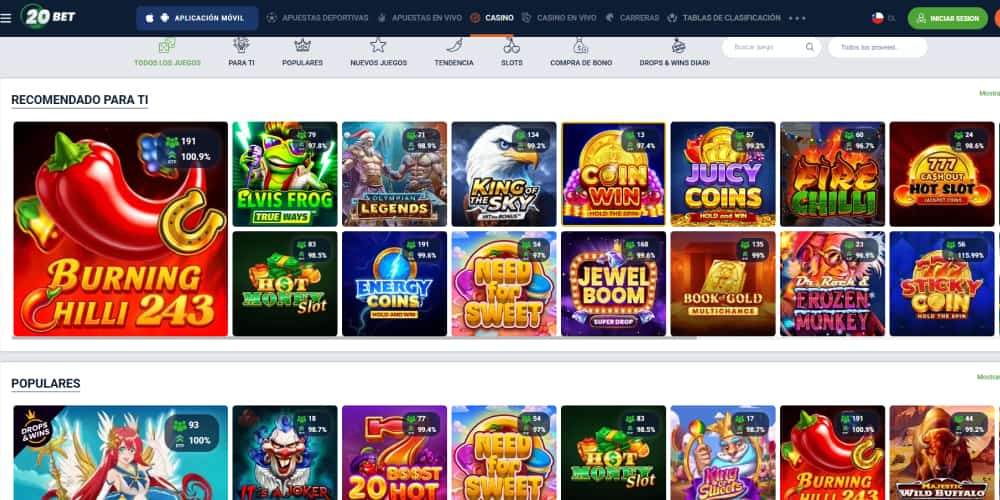 20Bet catálogo de juegos