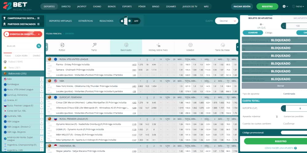 22Bet la mayor cantidad de mercados