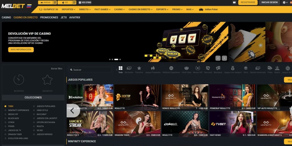 Melbet casino en vivo